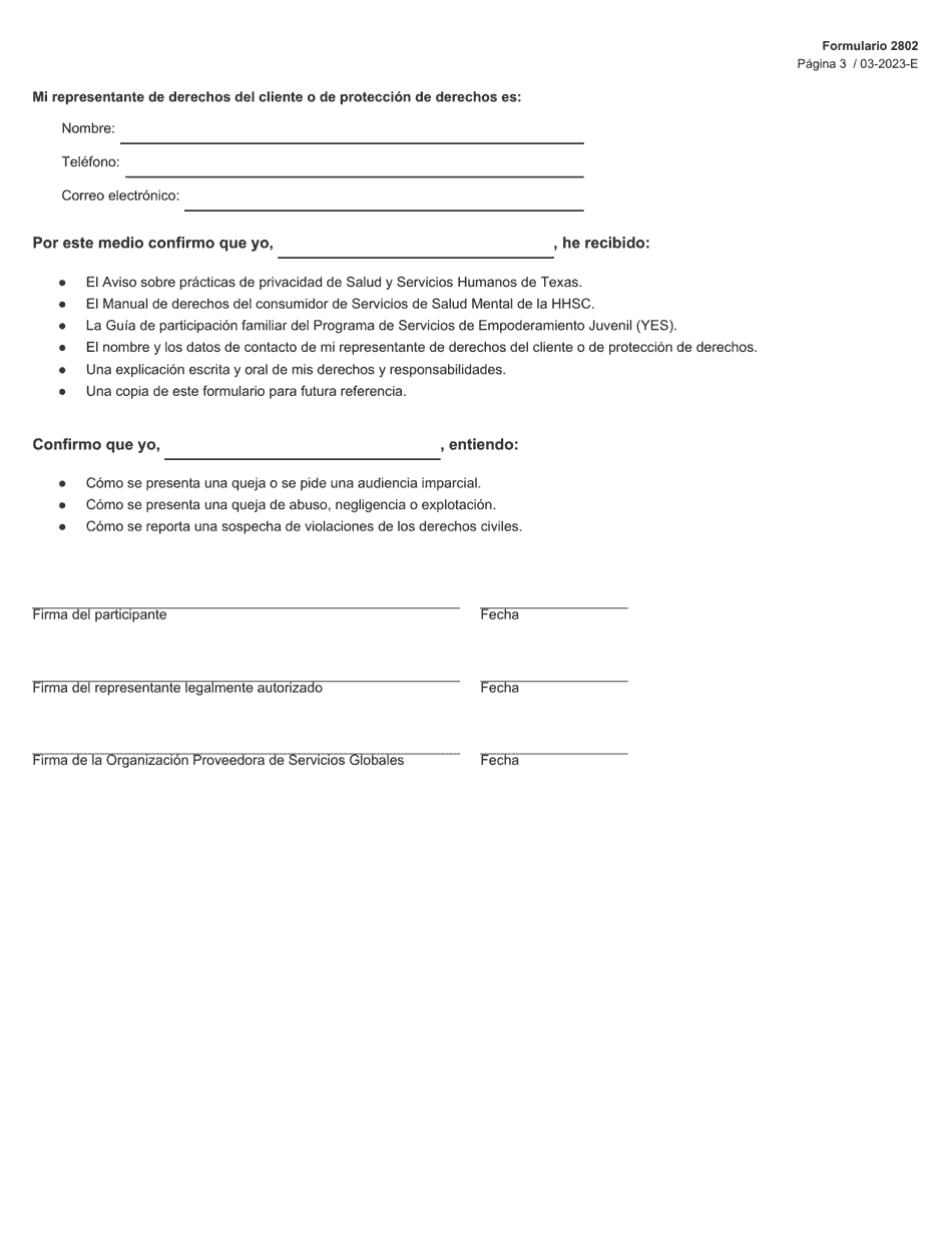 Formulario 2802-S Aviso De Los Derechos Y Responsabilidades Del Participante - Programa De Servicios De Empoderamiento Juvenil (Yes) - Texas (Spanish), Page 3