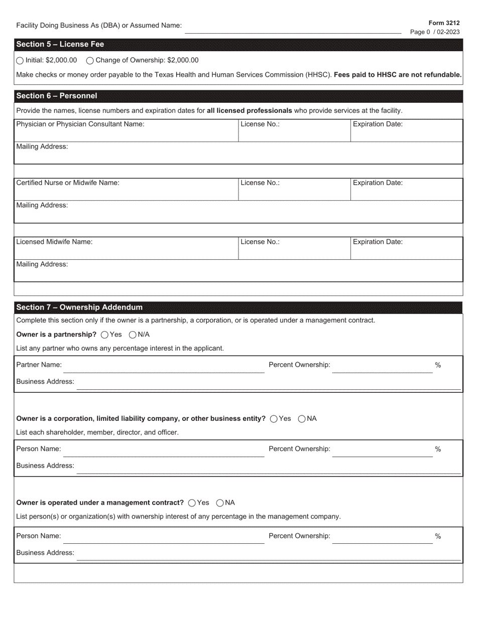 Form 3212 Birthing Center License Application - Texas, Page 3