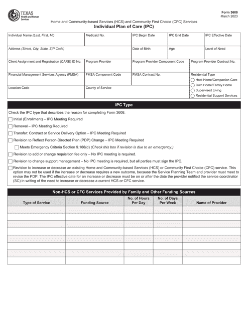 Form 3608 Individual Plan of Care (Ipc) - Texas