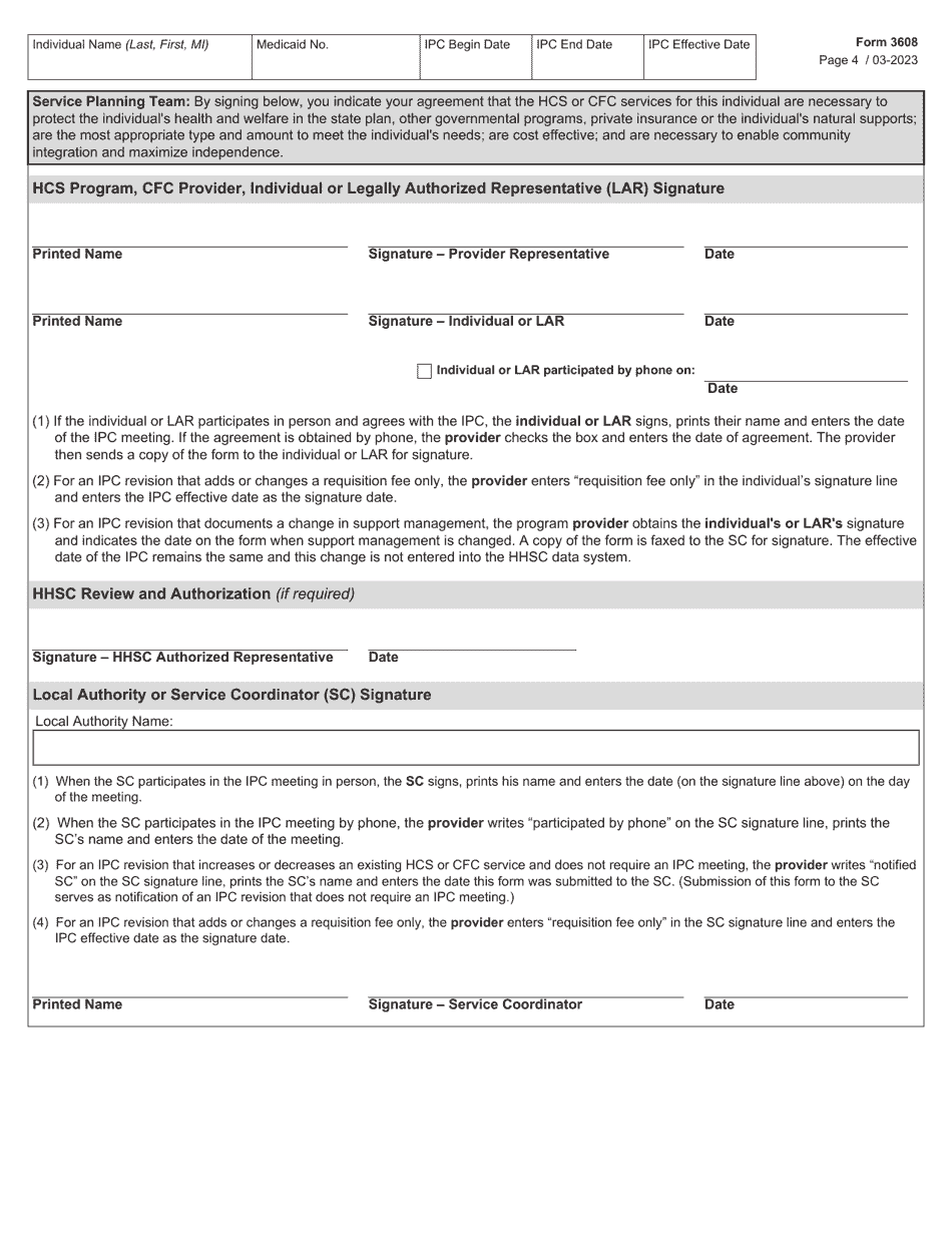 Form 3608 Download Fillable PDF or Fill Online Individual Plan of Care ...