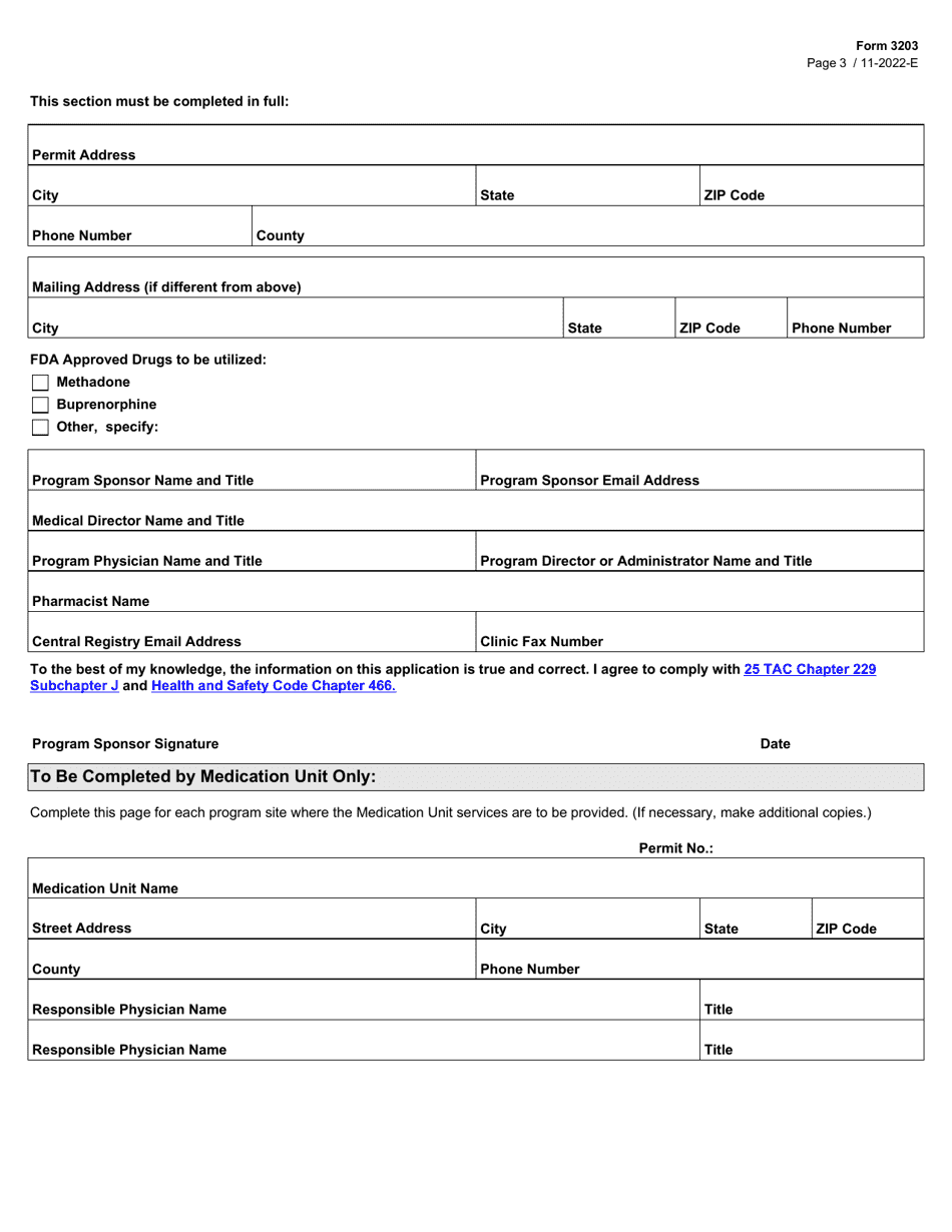Form 3203 Narcotic / Opioid Treatment Program Application - Texas, Page 3