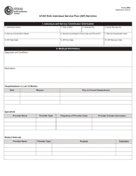 Form 2603 Star Kids Individual Service Plan (Isp) Narrative - Texas