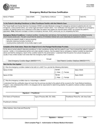 Form H3038 Emergency Medical Services Certification - Texas