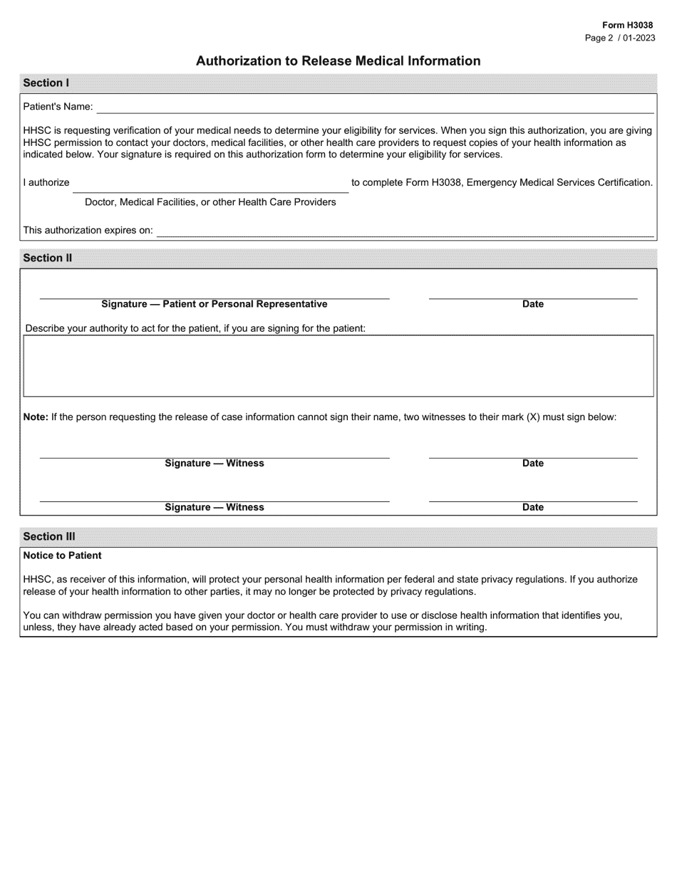 Form H3038 Emergency Medical Services Certification - Texas, Page 2