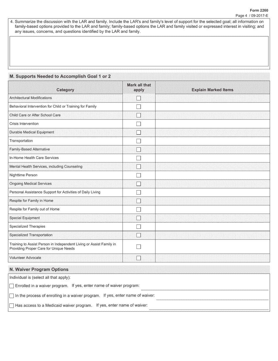 Form 2260 Permanency Planning Instrument (Ppi) for Children Under 22 Years of Age (Family Directed Plan) - Texas, Page 4