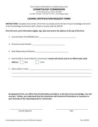 Document preview: License Certification Request Form - South Dakota