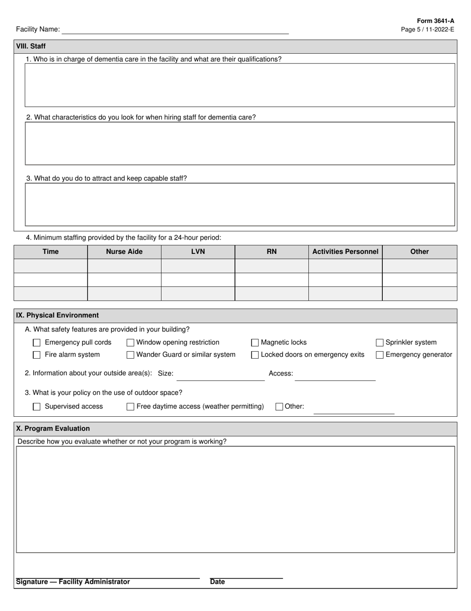 Form 3641-A Alzheimers Disclosure Statement for Nursing Facilities - Texas, Page 5