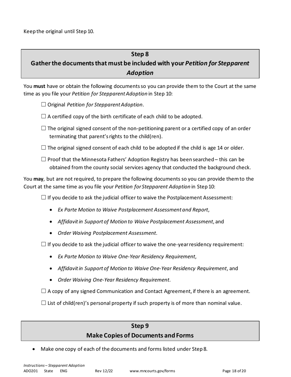 Form ADO201 Instructions - Stepparent Adoption (Uncontested) - Minnesota, Page 18