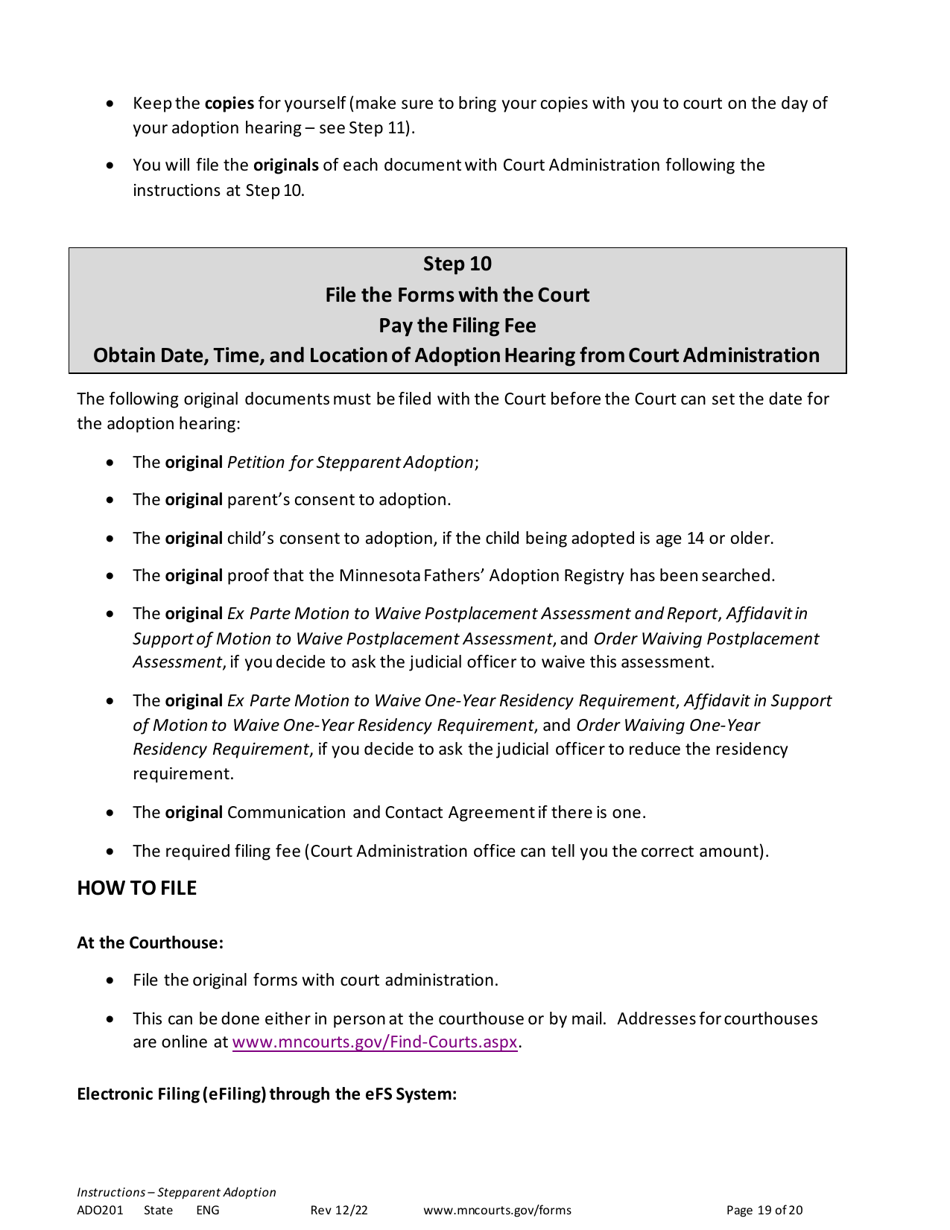 Form ADO201 Instructions - Stepparent Adoption (Uncontested) - Minnesota, Page 19
