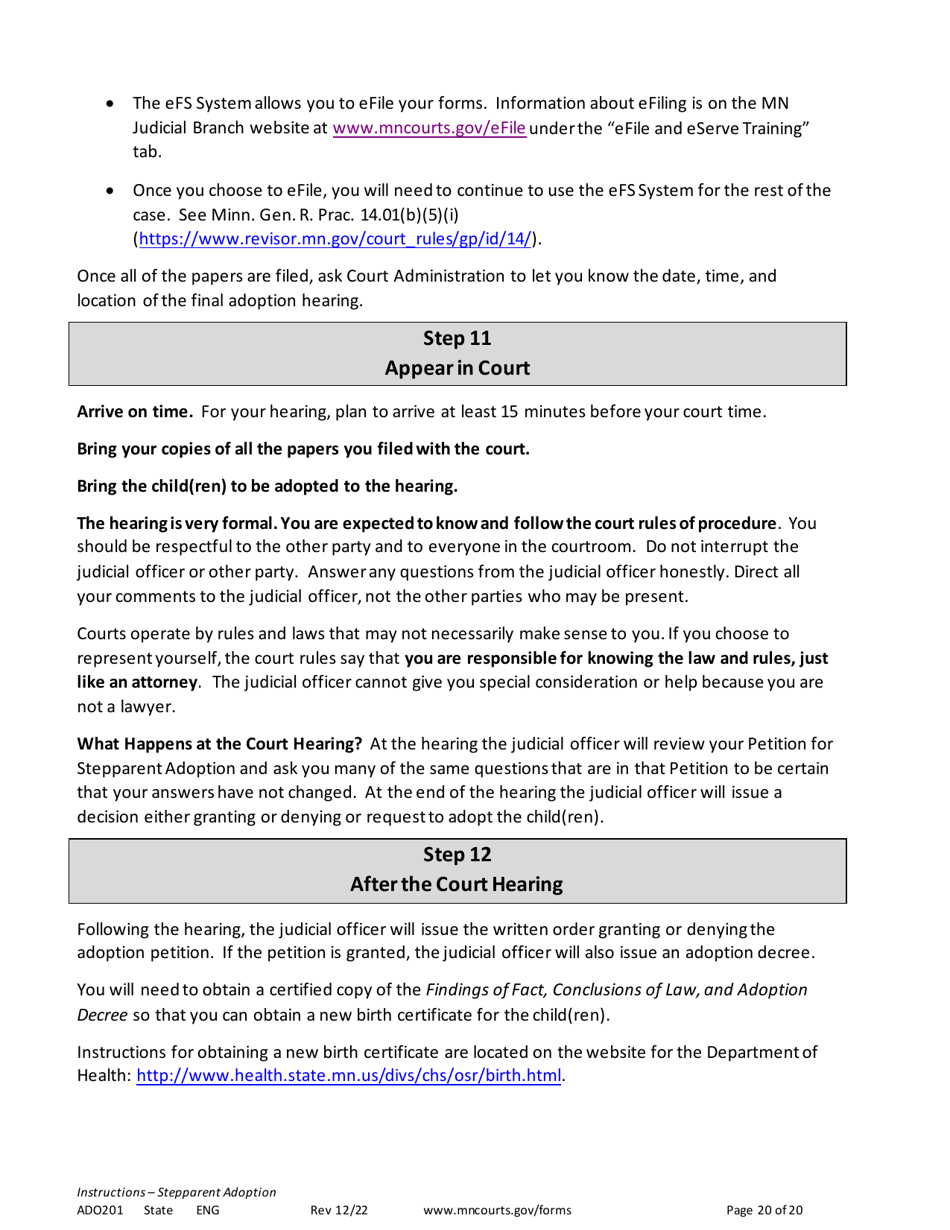 Form ADO201 Instructions - Stepparent Adoption (Uncontested) - Minnesota, Page 20
