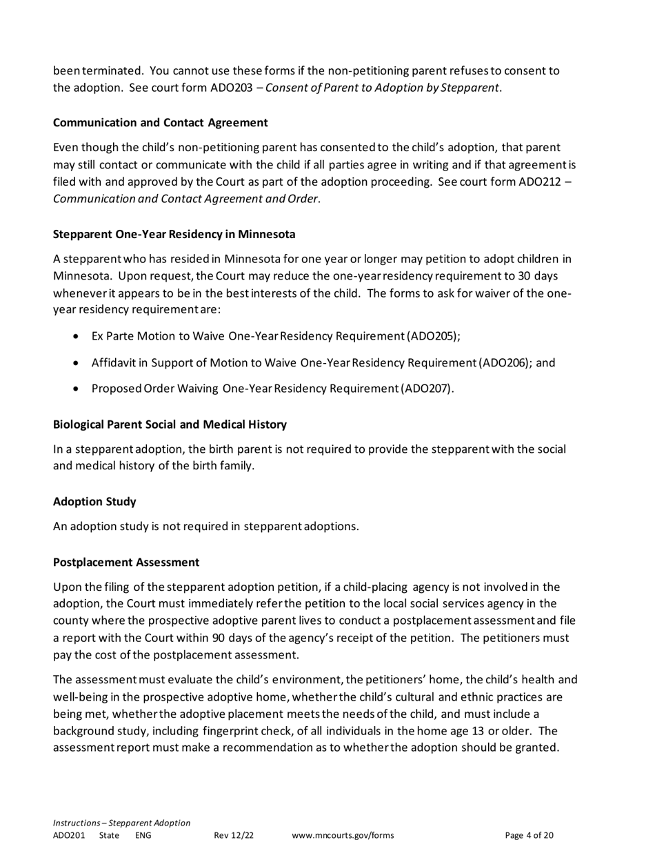 Form ADO201 Instructions - Stepparent Adoption (Uncontested) - Minnesota, Page 4