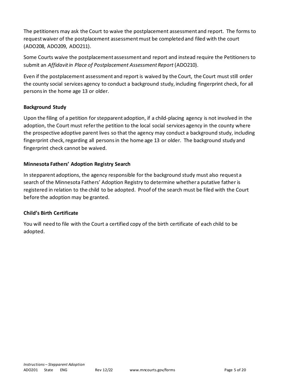 Form ADO201 Instructions - Stepparent Adoption (Uncontested) - Minnesota, Page 5