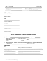 Document preview: Form ADO204 Consent to Adoption by Child Aged 14 or Older - Minnesota
