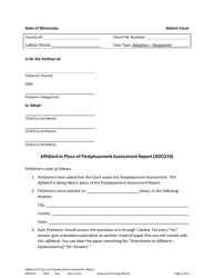 Document preview: Form ADO210 Affidavit in Place of Postplacement Assessment Report - Minnesota