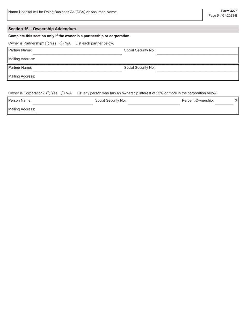 Form 3228 Application for a License to Operate a General or Special Hospital - Texas, Page 5