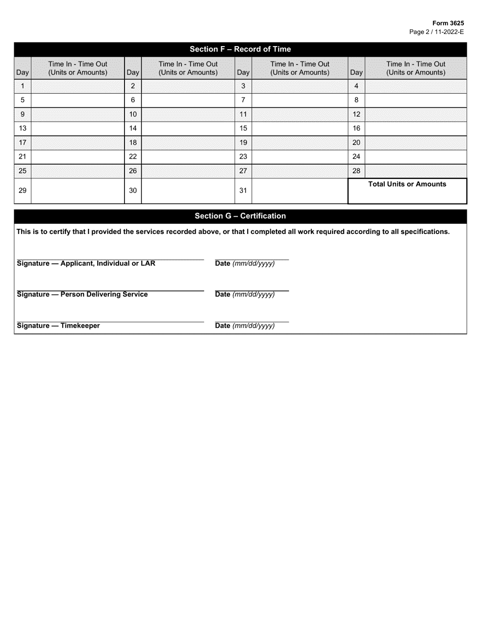 Form 3625 Documentation of Services Delivered - Texas, Page 2