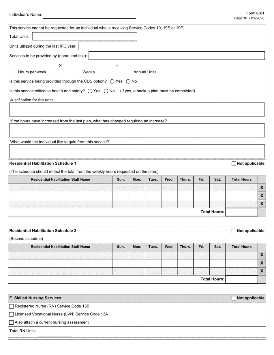 Form 6501 Individual Program Plan - Texas, Page 10