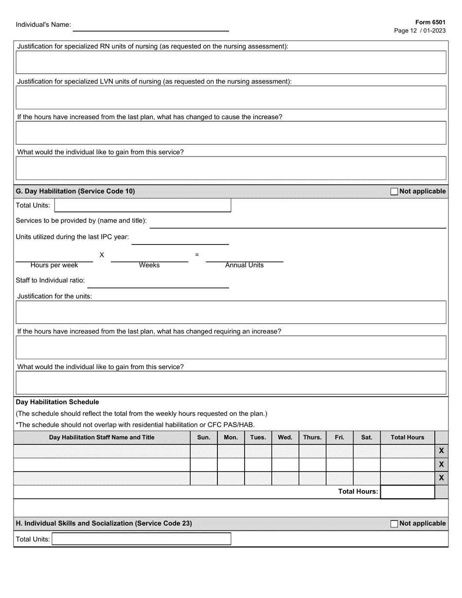 Form 6501 Individual Program Plan - Texas, Page 12