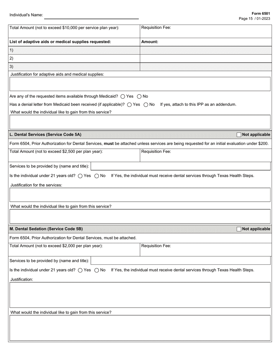 Form 6501 Individual Program Plan - Texas, Page 15