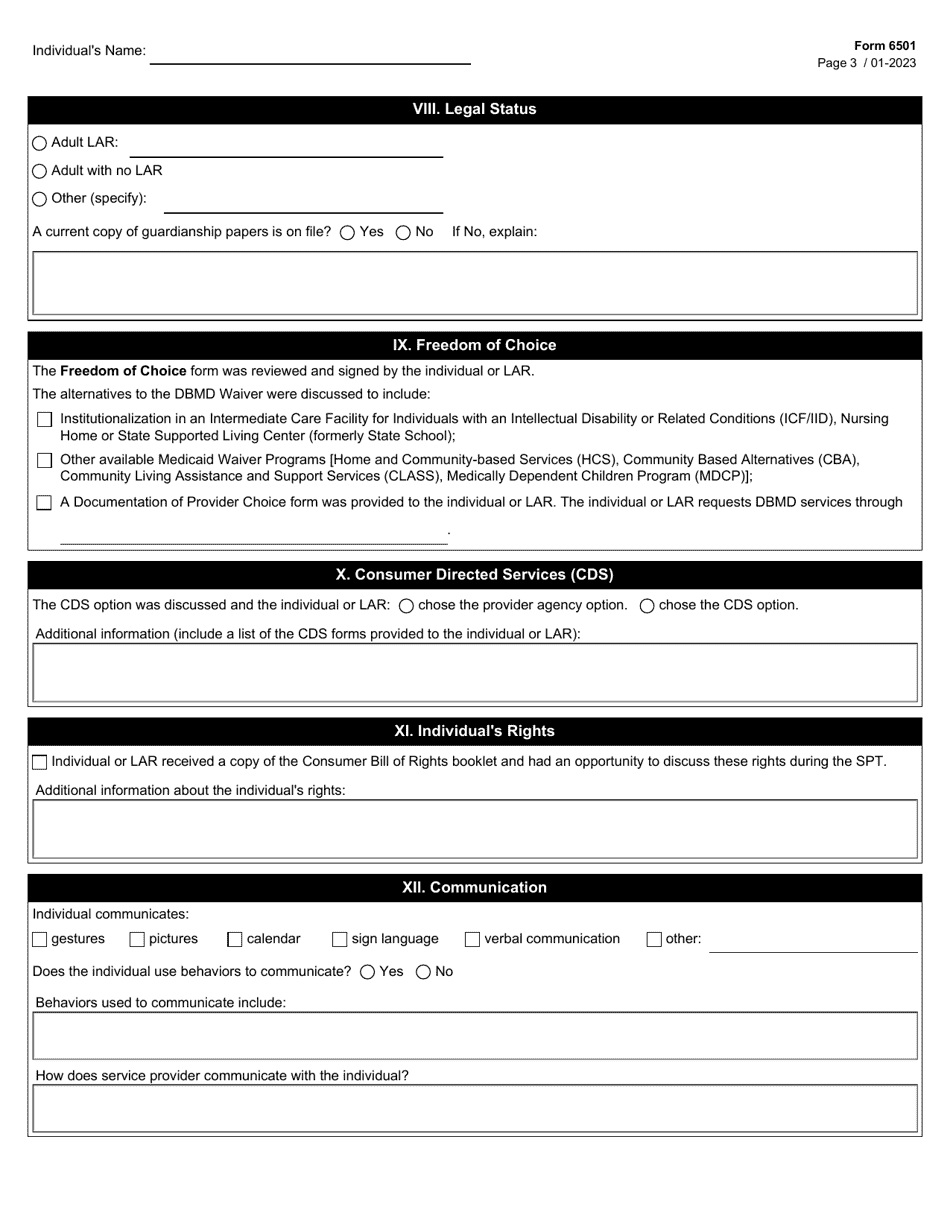 Form 6501 Individual Program Plan - Texas, Page 3