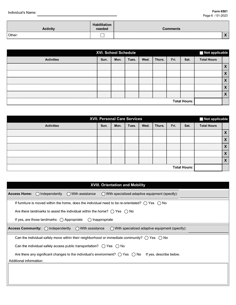 Form 6501 Individual Program Plan - Texas, Page 6