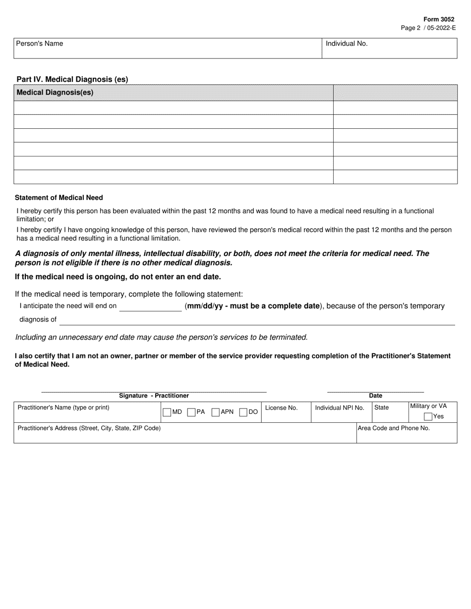 Form 3052 Download Fillable PDF or Fill Online Practitioner's Statement ...