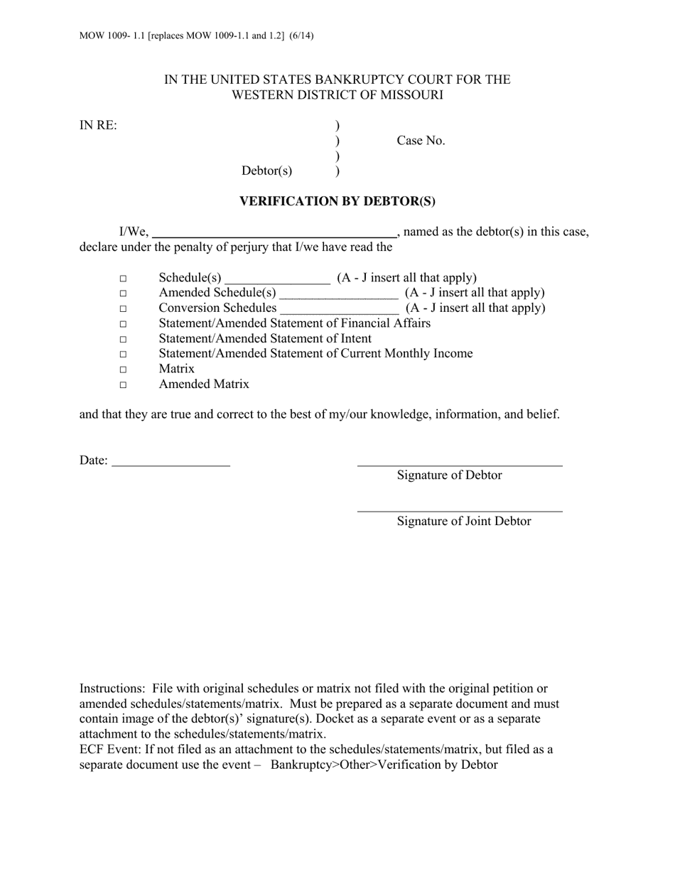 Form MOW1009-1.1 (MOW1009.1.2) Verification by Debtor(S) - Missouri, Page 1