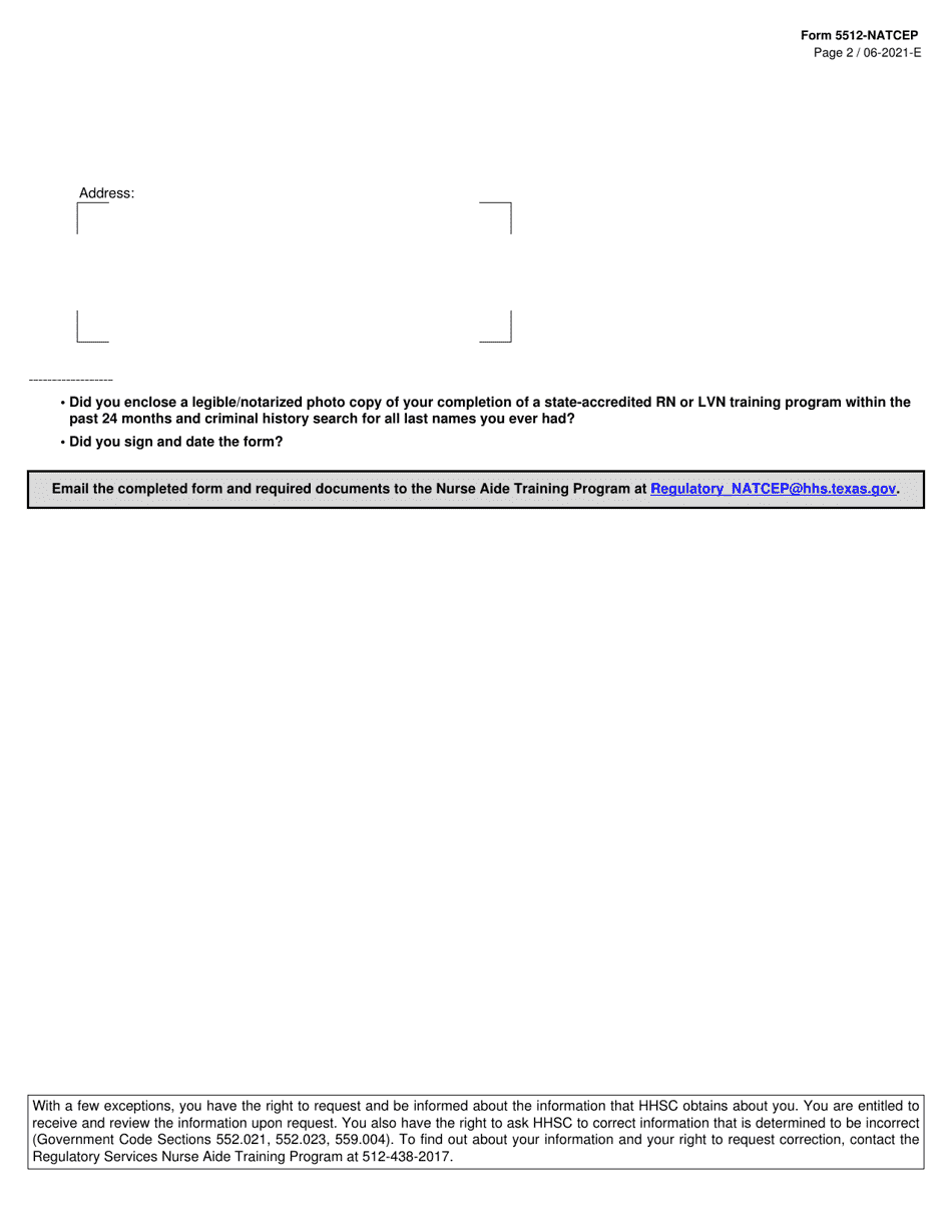 Form 5512-NATCEP Download Fillable PDF Or Fill Online Based On ...