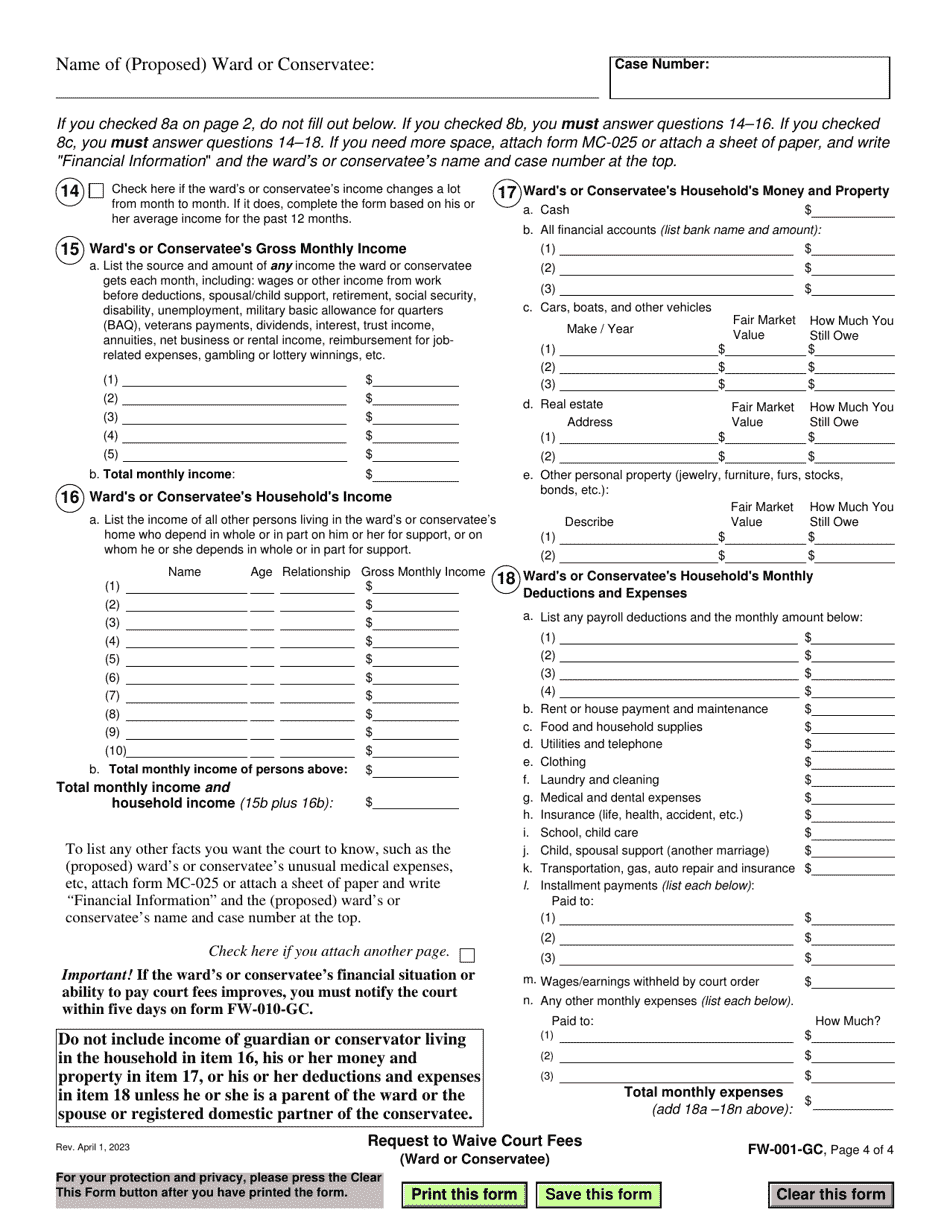 Form FW-001-GC Download Fillable PDF or Fill Online Request to Waive ...