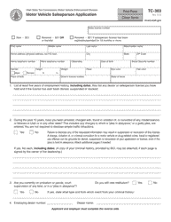 Document preview: Form TC-303 Motor Vehicle Salesperson Application - Utah