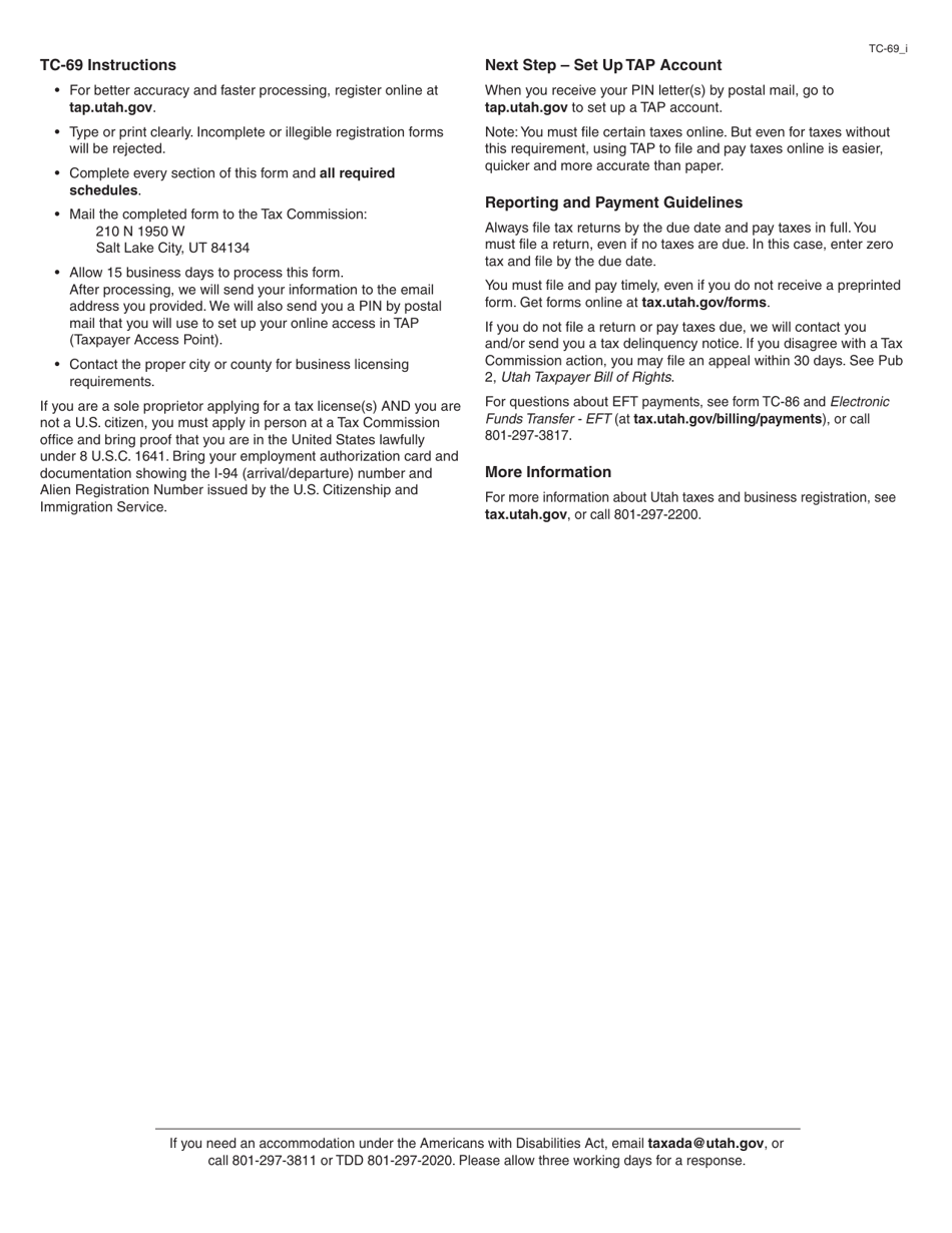 Form TC-69 Utah State Business and Tax Registration - Utah, Page 4