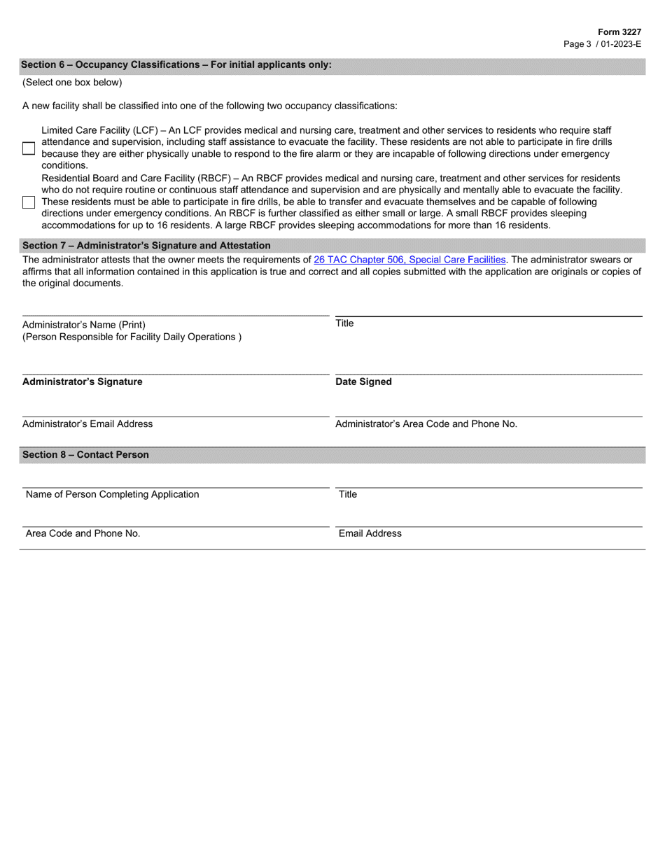 Form 3227 Special Care Facility License Application - Texas, Page 3