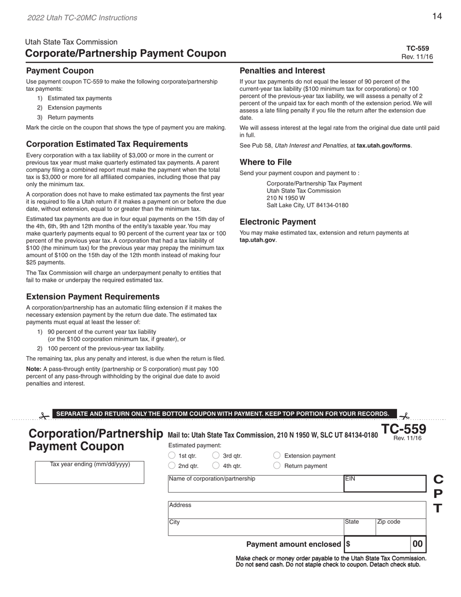 Download Instructions for Form TC20MC Utah Tax Return for