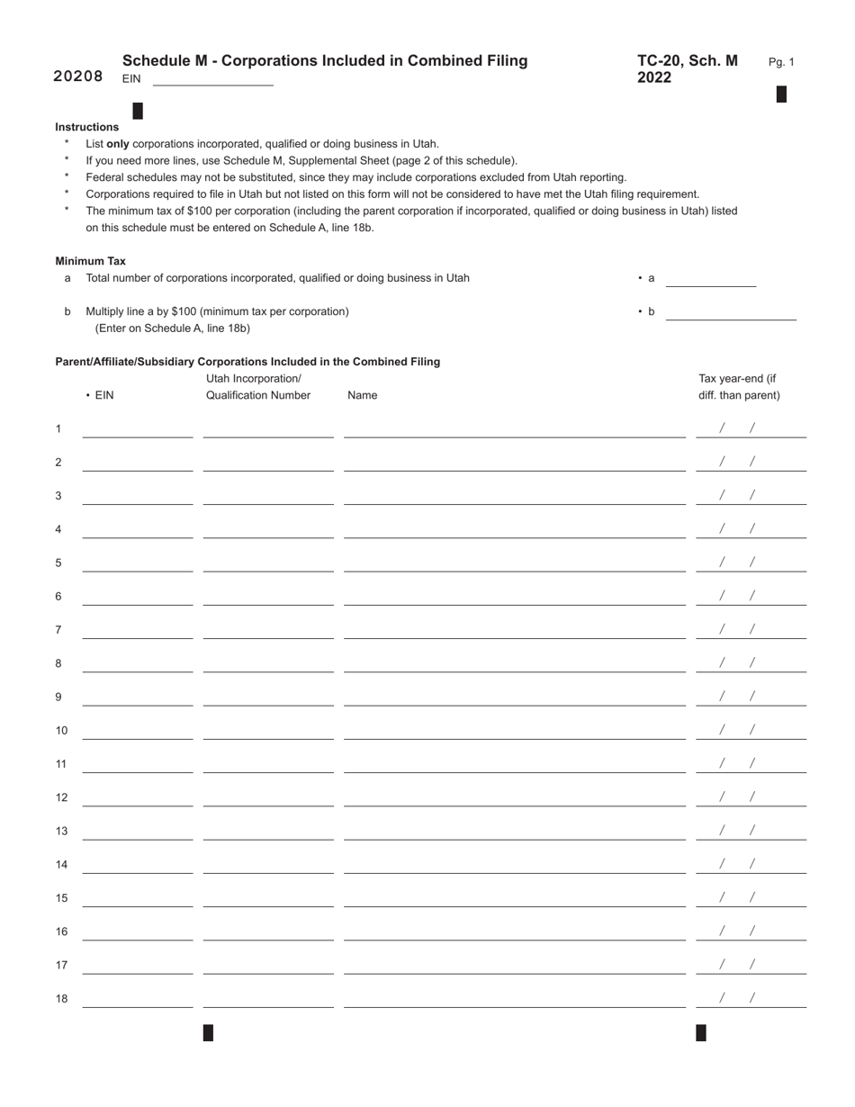 Form TC-20 Utah Corporation Franchise and Income Tax Return - Utah, Page 12