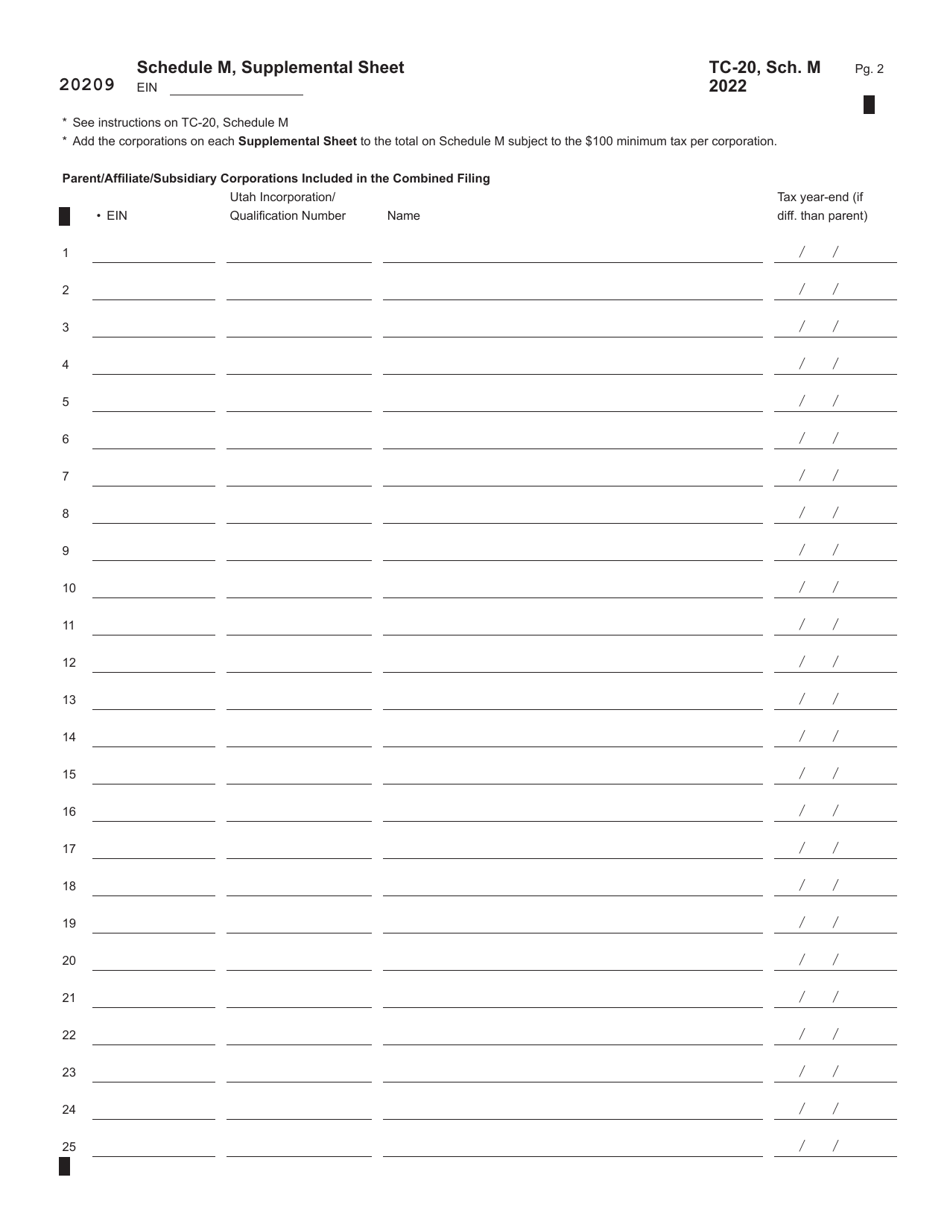 Form TC-20 Utah Corporation Franchise and Income Tax Return - Utah, Page 13