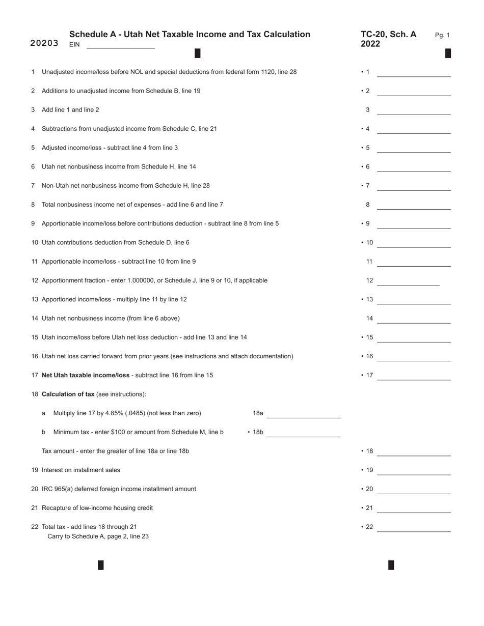 Form TC-20 Utah Corporation Franchise and Income Tax Return - Utah, Page 3