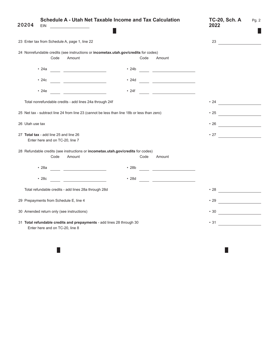 Form TC-20 Utah Corporation Franchise and Income Tax Return - Utah, Page 4