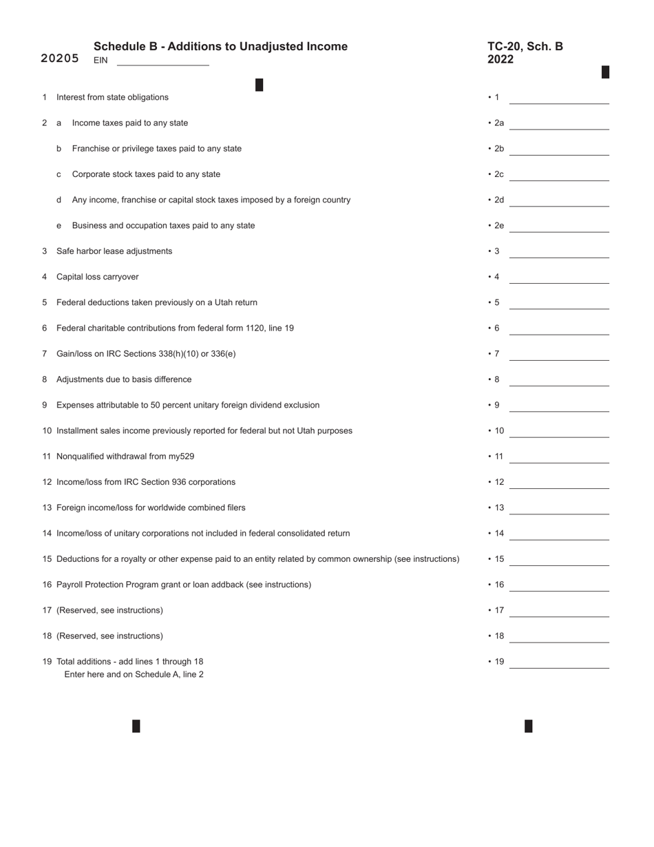 Form TC-20 Utah Corporation Franchise and Income Tax Return - Utah, Page 5