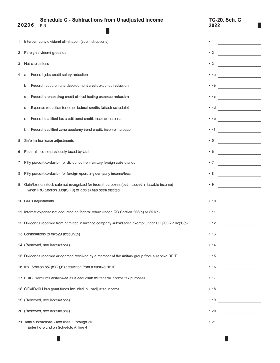 Form TC-20 Utah Corporation Franchise and Income Tax Return - Utah, Page 6