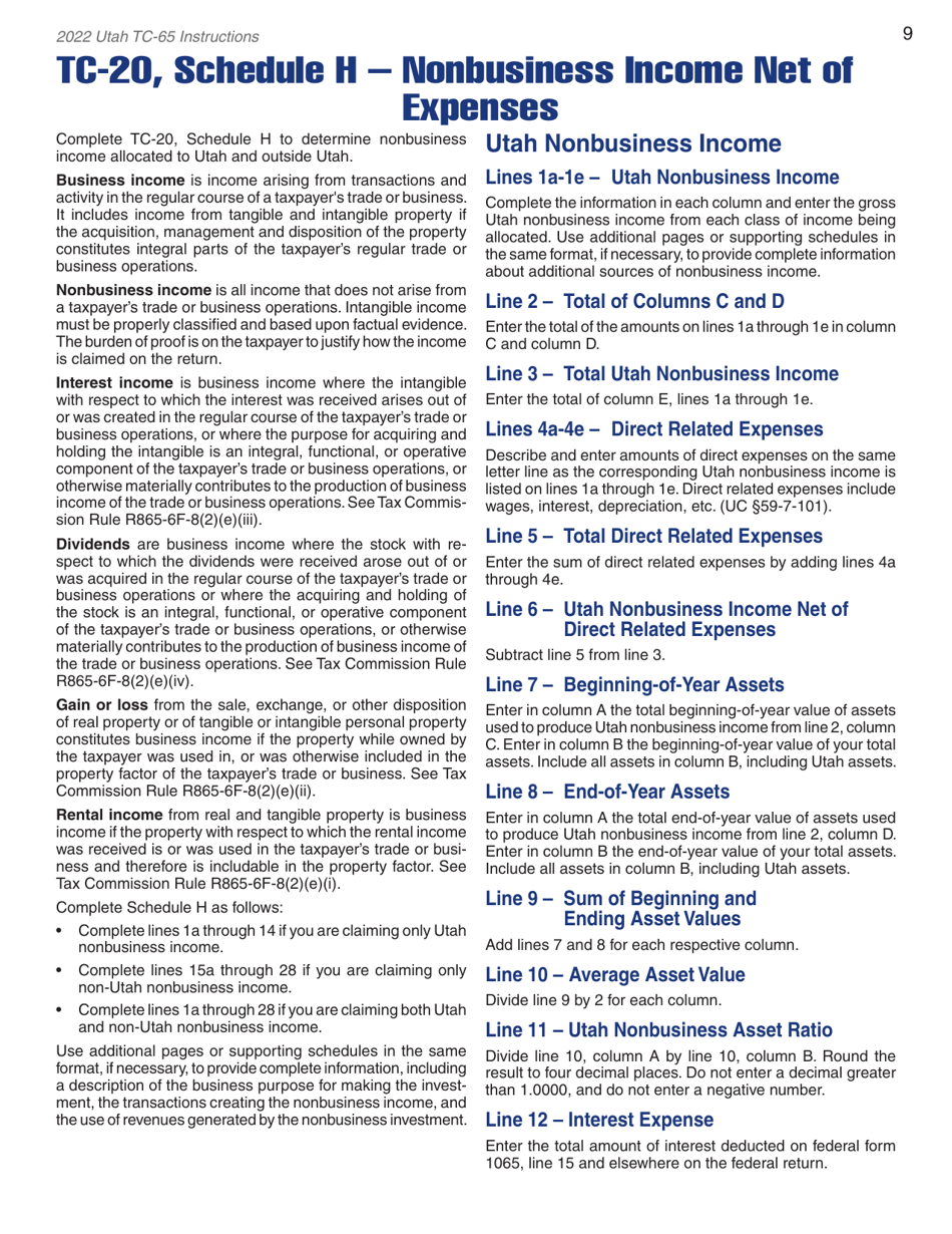 Instructions for Form TC-65 Utah Partnership / Limited Liability Partnership / Limited Liability Company Return of Income - Utah, Page 11