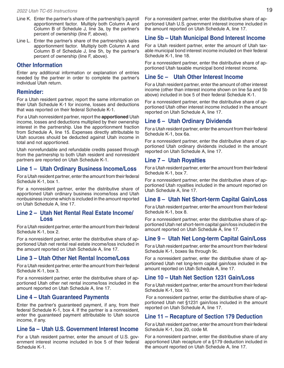 Instructions for Form TC-65 Utah Partnership / Limited Liability Partnership / Limited Liability Company Return of Income - Utah, Page 21