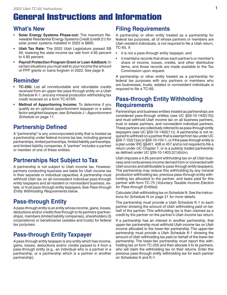 Instructions for Form TC-65 Utah Partnership / Limited Liability Partnership / Limited Liability Company Return of Income - Utah, Page 3