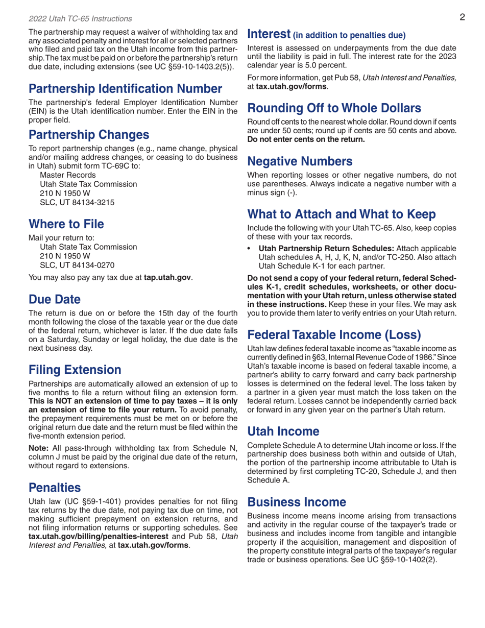Instructions for Form TC-65 Utah Partnership / Limited Liability Partnership / Limited Liability Company Return of Income - Utah, Page 4