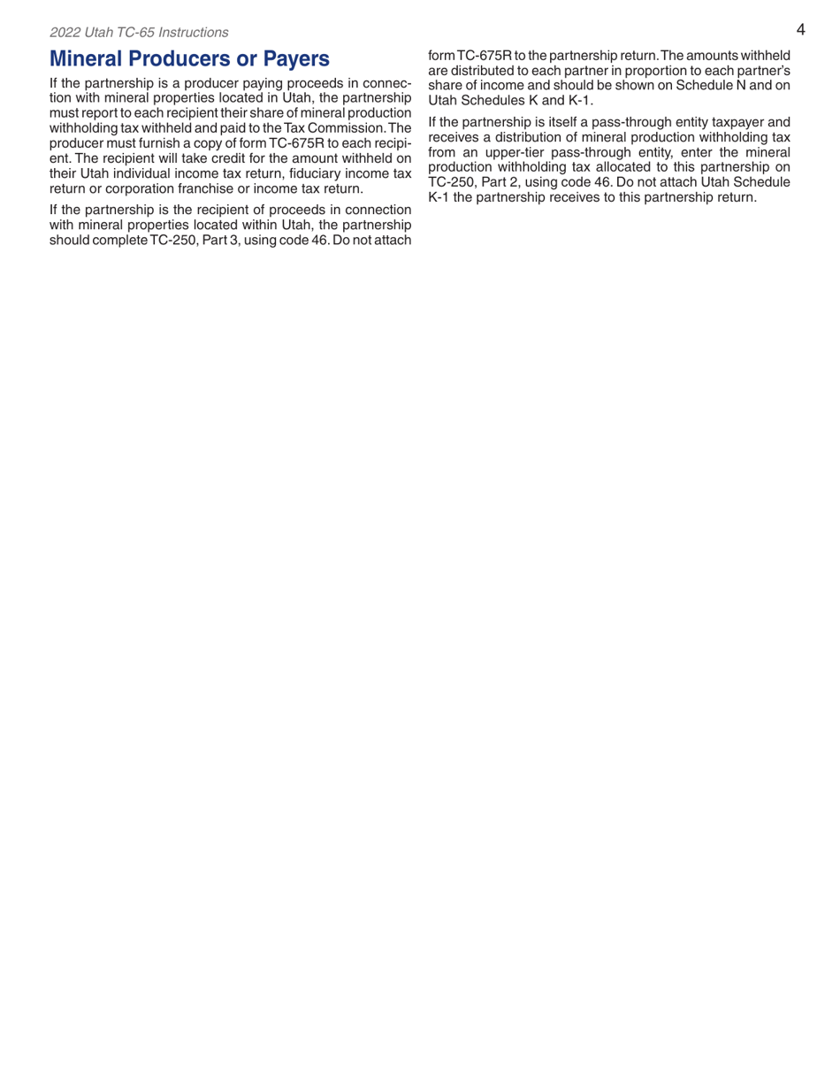 Instructions for Form TC-65 Utah Partnership / Limited Liability Partnership / Limited Liability Company Return of Income - Utah, Page 6