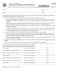 Document preview: Form TC-102 Agreement to Mediate and Confidentiality - Utah