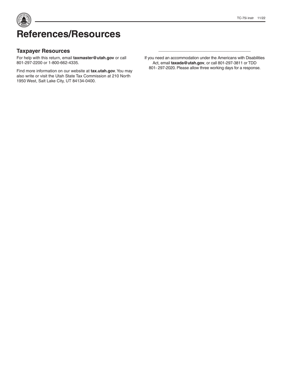 Instructions for Form TC-75 State and Local Tax (Salt) Report - Utah, Page 2
