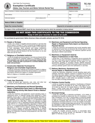 Form TC-721 Exemption Certificate (Sales, Use, Tourism and Motor Vehicle Rental Tax) - Utah