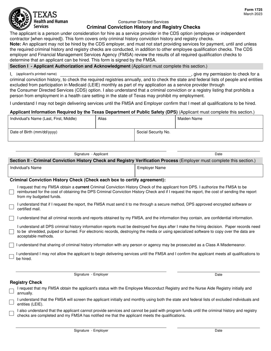 Form 1725 Download Fillable PDF or Fill Online Criminal Conviction