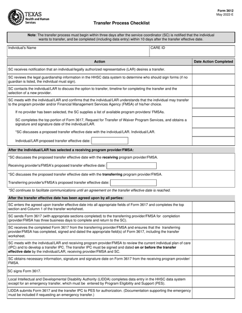 Form 3612 Transfer Process Checklist - Texas
