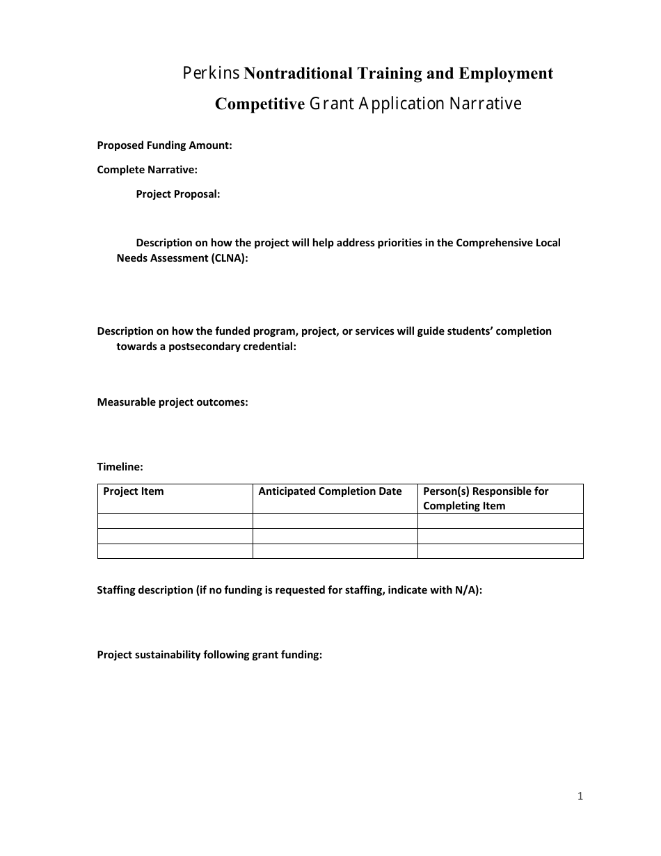 Perkins Nontraditional Training and Employment Competitive Grant Application Narrative - Nevada, Page 1
